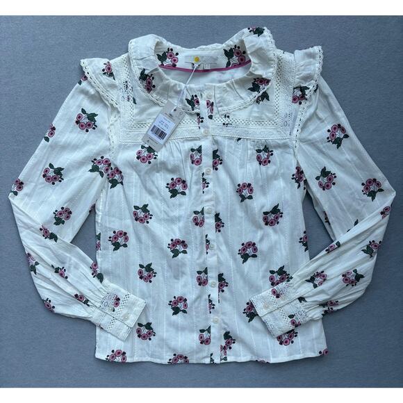 NWT Boden Floral Crochet Trim Blouse in Ivory Wild Pansy US size 4 NEW - Picture 1 of 10